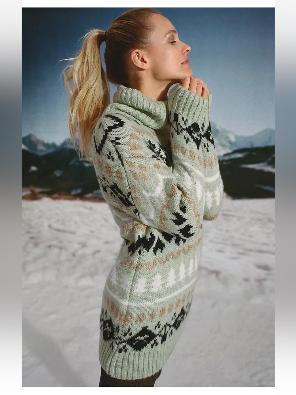 Anthropologie Fair Isle Oversized Turtleneck Sweater in Green - Picture 2 of 12